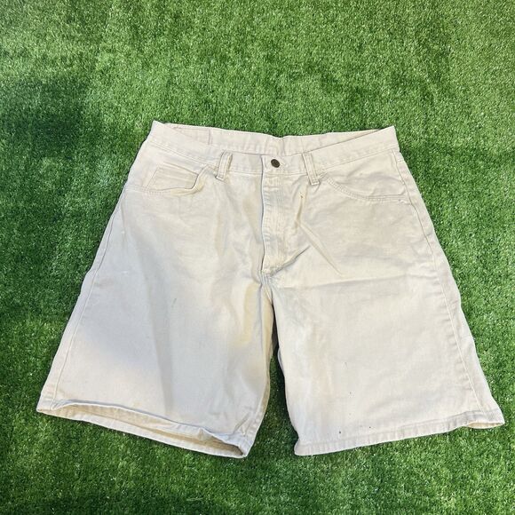 Mens Relaxed Fit Wrangler Jean Denim Shorts Jorts Mens Size 36 Tan 8” Inseam - Picture 1 of 8
